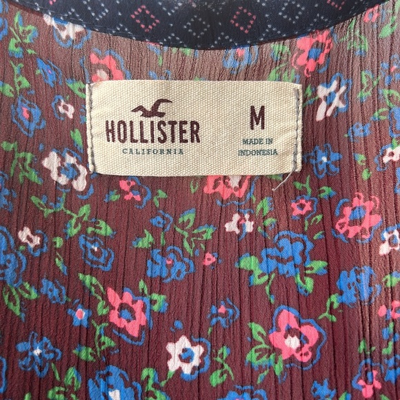 Hollister semi sheer cropped baby doll top burgundy floral print - Picture 5 of 6